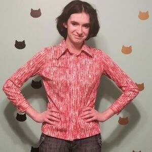 VINTAGE 70s Puccini Polyester Red White Shirt Medium